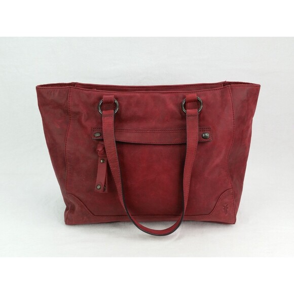 Frye Melissa Tote Distressed Red Leather Large Shoulder Bag - Picture 1 of 11